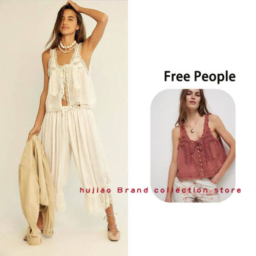 煳椒 Free People 基础款褶皱打底蕾丝拼接吊带背心上衣女