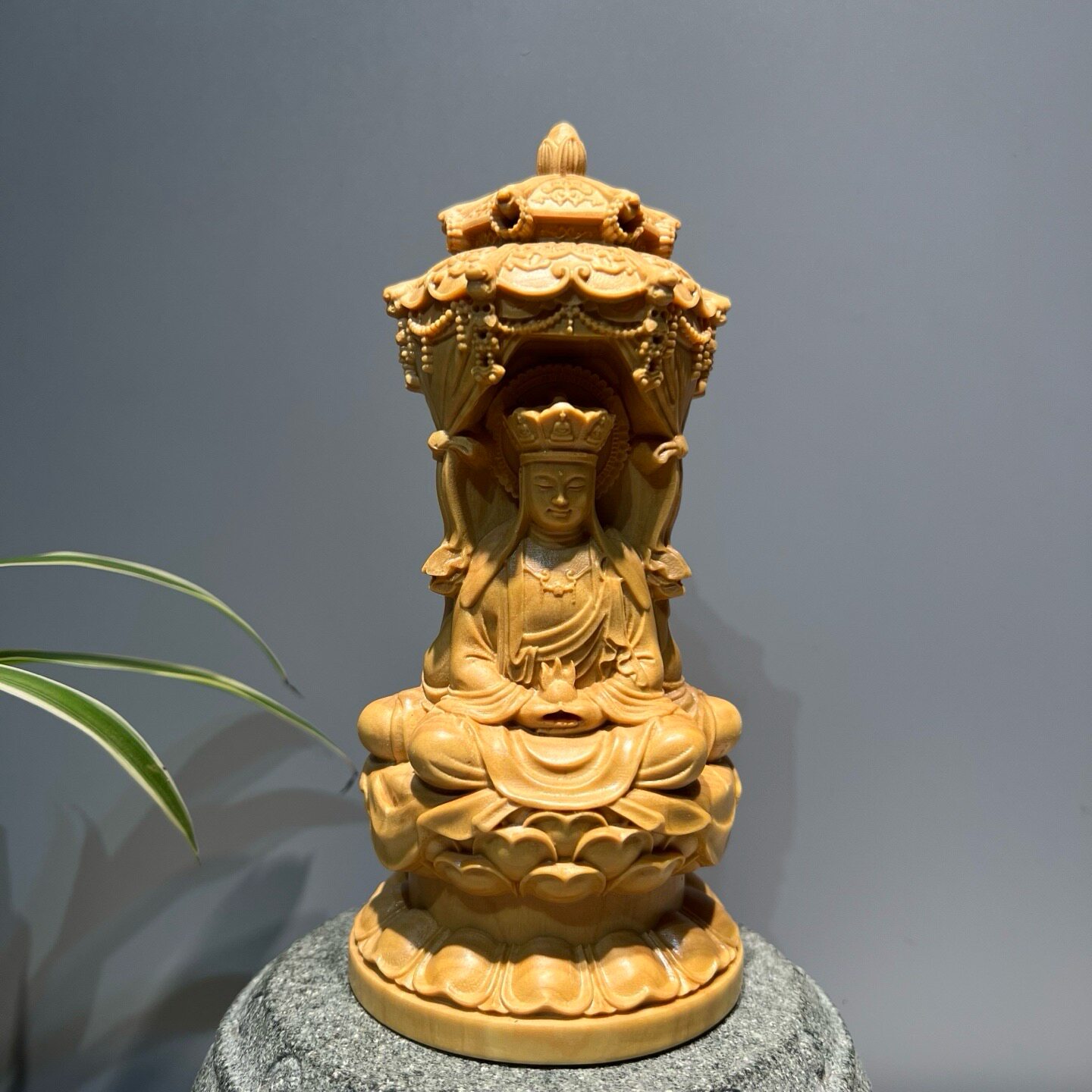 一体西方三圣小叶黄杨木雕刻摆件阿弥陀佛工艺品