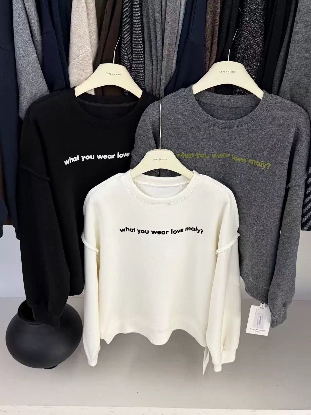 韩伊hanyi正品字母羊绒软糯宽松长袖卫衣女25冬季百搭潮上衣