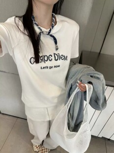 短袖 韩伊hanyi正品 T恤上衣26春夏网红款 简单字母刺绣短袖 上衣 时尚