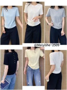 韩系26早春新品皱褶收腰后背纽扣设计感显瘦短袖T恤女 潮上衣