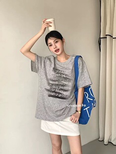 NAIZI奈子26夏季休闲印花t恤女百搭时尚慵懒显瘦套头大版上衣