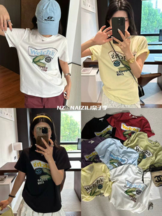 韩系NAIZI奈子夏季减龄玉米图百搭宽松洋气短袖套头t恤上衣女潮