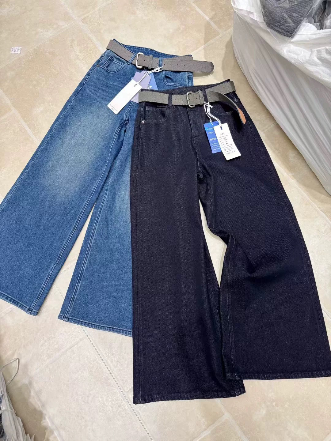 2025冬季King窄版复古十分阔腿牛仔裤女+腰带四面弹宽松显瘦裤子