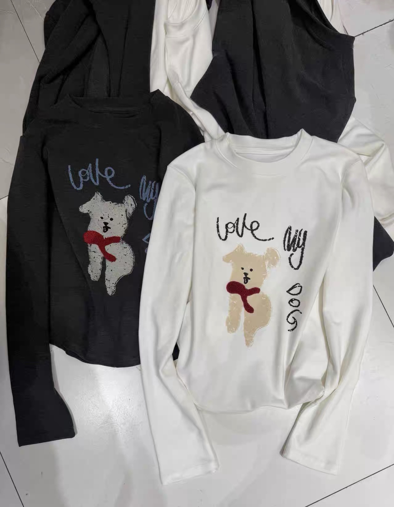 韩伊hanyi正品25冬季卡通狗狗德绒保暖长袖T恤打底衫女上衣