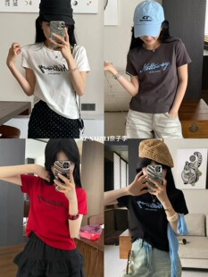 奈子李-26年早春ins韩版休闲百搭刺绣短袖T恤26033