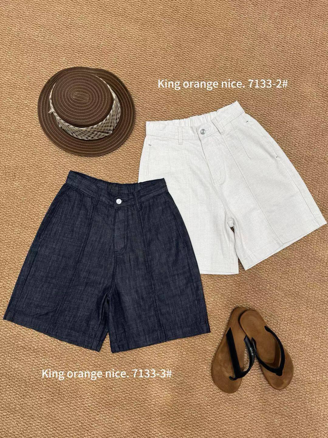 king韩系26夏上新牛仔短裤女高腰深蓝色五分裤松紧腰中裤