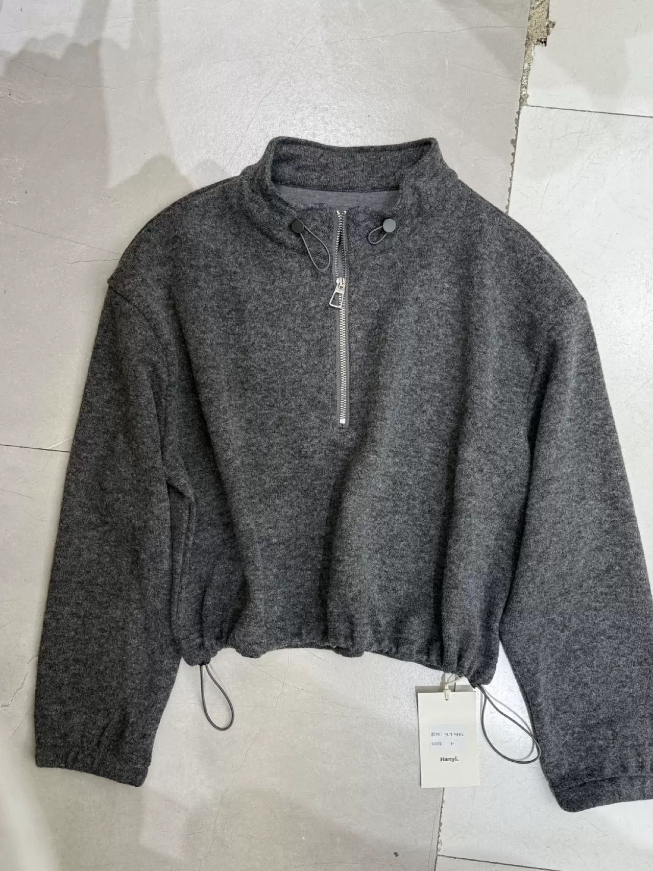 韩伊hanyi正品秋冬款立领半拉链抽绳羊绒长袖卫衣女百搭卫衣