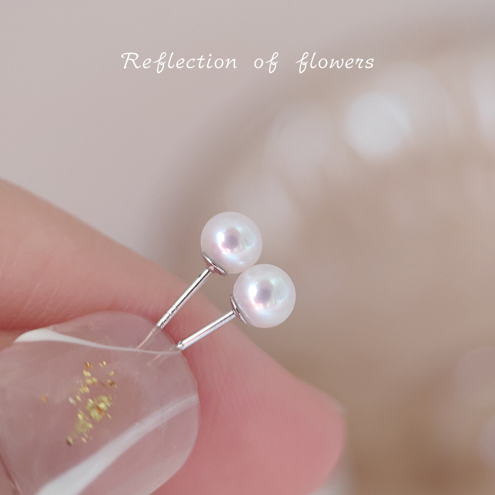 正圆无暇3-4-5mm天然淡水极光珍珠ak极光基础款925纯银耳钉养耳洞