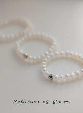 18K金2-3mm淡水无核小米粒珍珠戒指弹力百搭小巧众ins风迷你尾戒