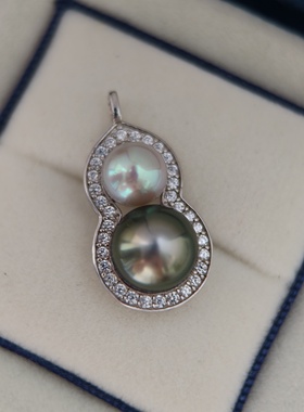 福气满满实物图天然海水珍珠Akoya+大溪地葫芦招财吊坠s925纯银