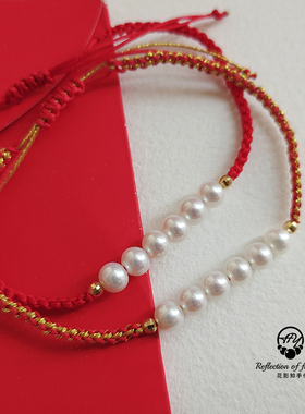 18k金镭射金球配天然淡水珍珠6珠