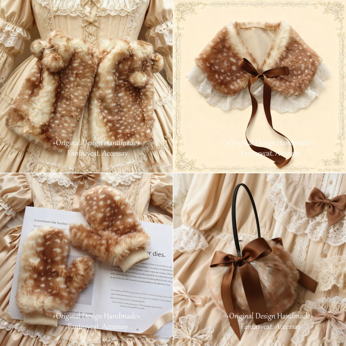 lolita保暖森系小鹿毛绒披肩手套袜套仿皮草CLA圣诞套装