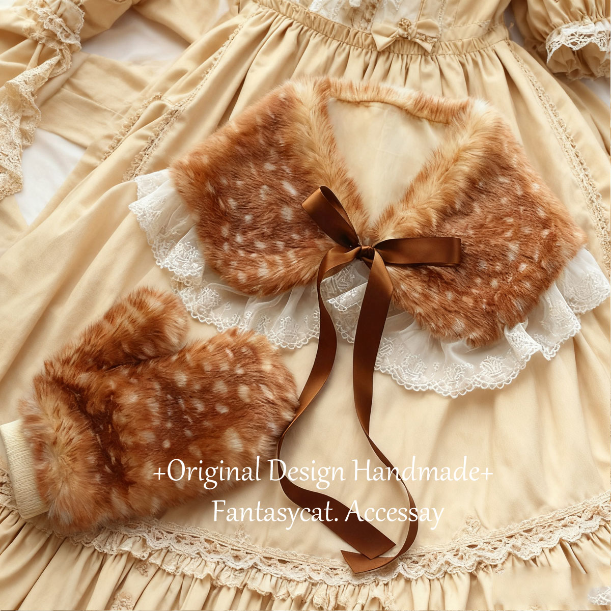 蔷薇猫lolita保暖森系小鹿毛绒披肩手套袜套仿皮草CLA圣诞套装