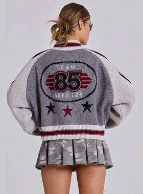 欧美24AW秋冬新款蝙蝠袖宽松辣妹保暖针织毛衣外套立领拉链上衣