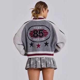 欧美24AW秋冬新款 宽松辣妹保暖针织毛衣外套立领拉链上衣 蝙蝠袖