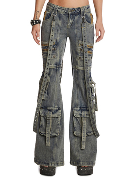 售完不补货dollskill欧美神裤辣妹Y2K修身喇叭低腰拖地牛仔裤长裤