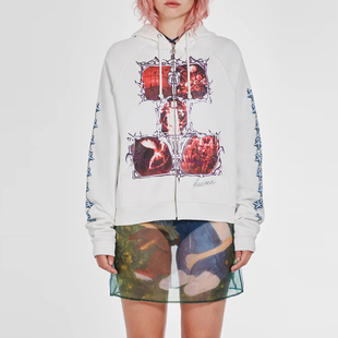 印花连帽宽松复合绒拉链长袖 新款 卫衣中性男女外套 ENM24秋季