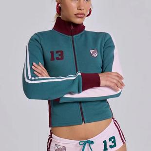 高腰卫衣薄绒外套 亚力克枪枪辣妹复古立领拉链开衫 欧美春季 新款