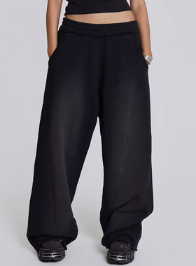 欧美潮夏季新品25SS街头黑色卫裤男女中性阔腿长裤