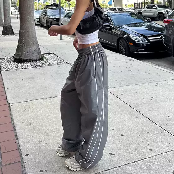 New European and American 2025Ss Trendy Elastic Waist Sports Wide-Leg Pants for Men and Women