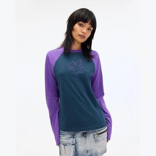 刺绣长袖 复古撞色插肩袖 男女T恤 美式 双头熊家2025春新款