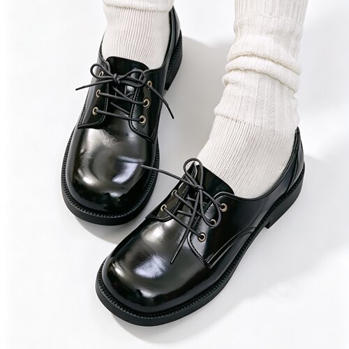 森森熊M-1313粗跟单鞋女平底英伦鞋子女学生百搭日系jk制服小皮鞋