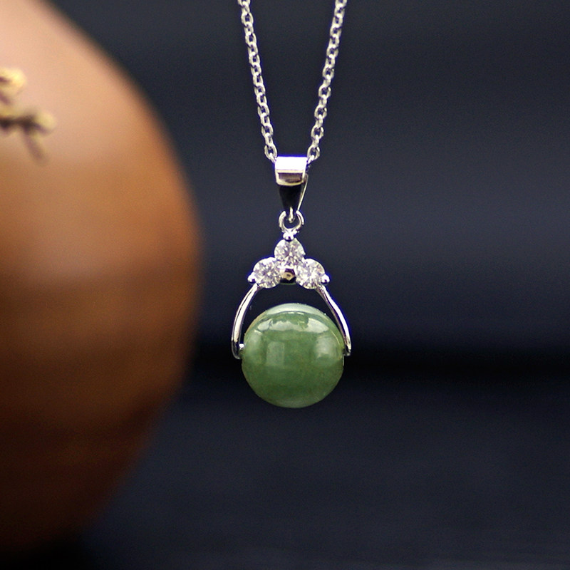 翡翠吊坠项链 天然缅甸玉石路路通925纯银项链可调节 民族日韩饰