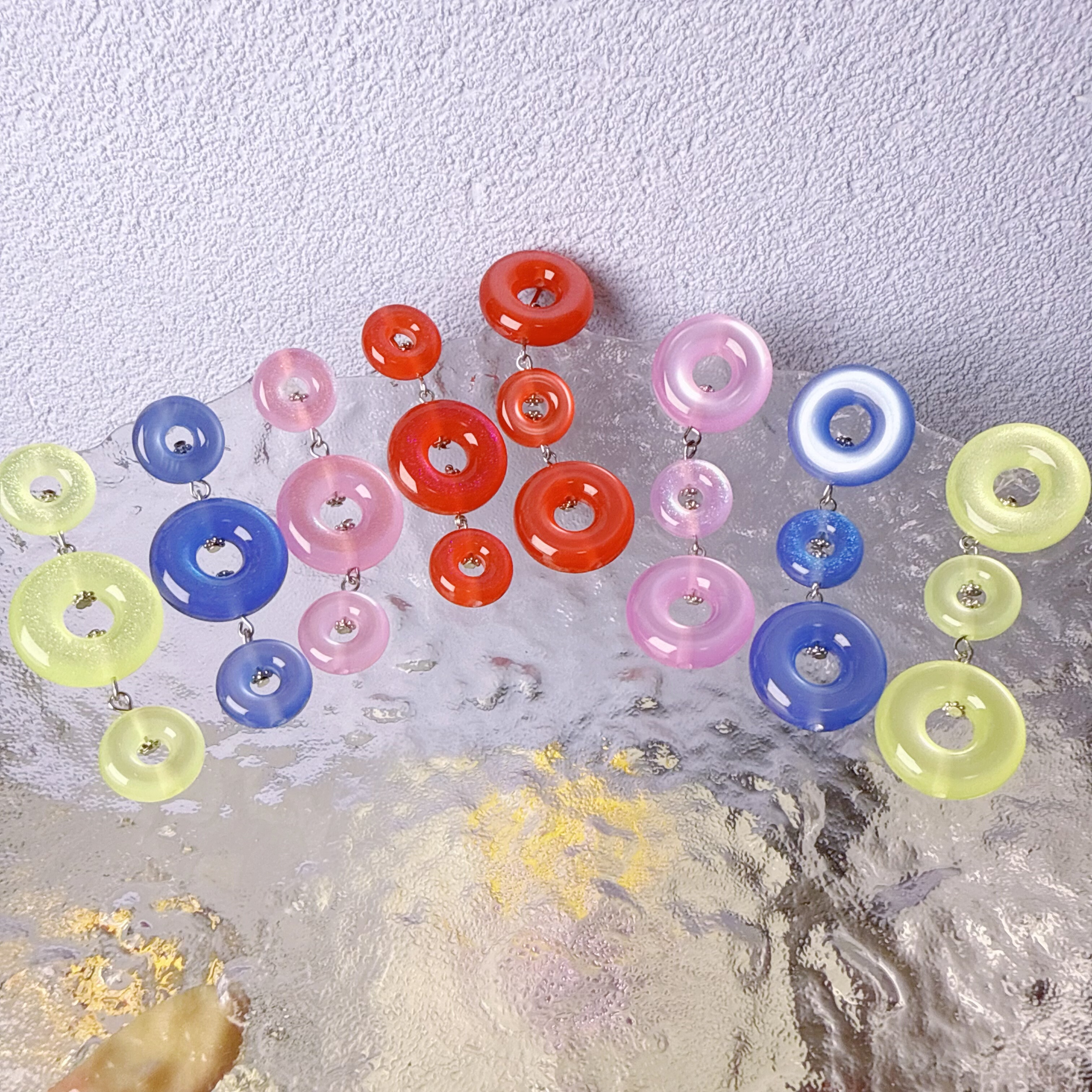 UNBOX原创手作夸张彩色猫眼耳环度假风耳坠海边耳夹无耳洞款