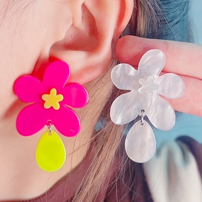 UNBOX手作夸张彩色花朵耳环度假风耳坠海边耳夹无耳洞款