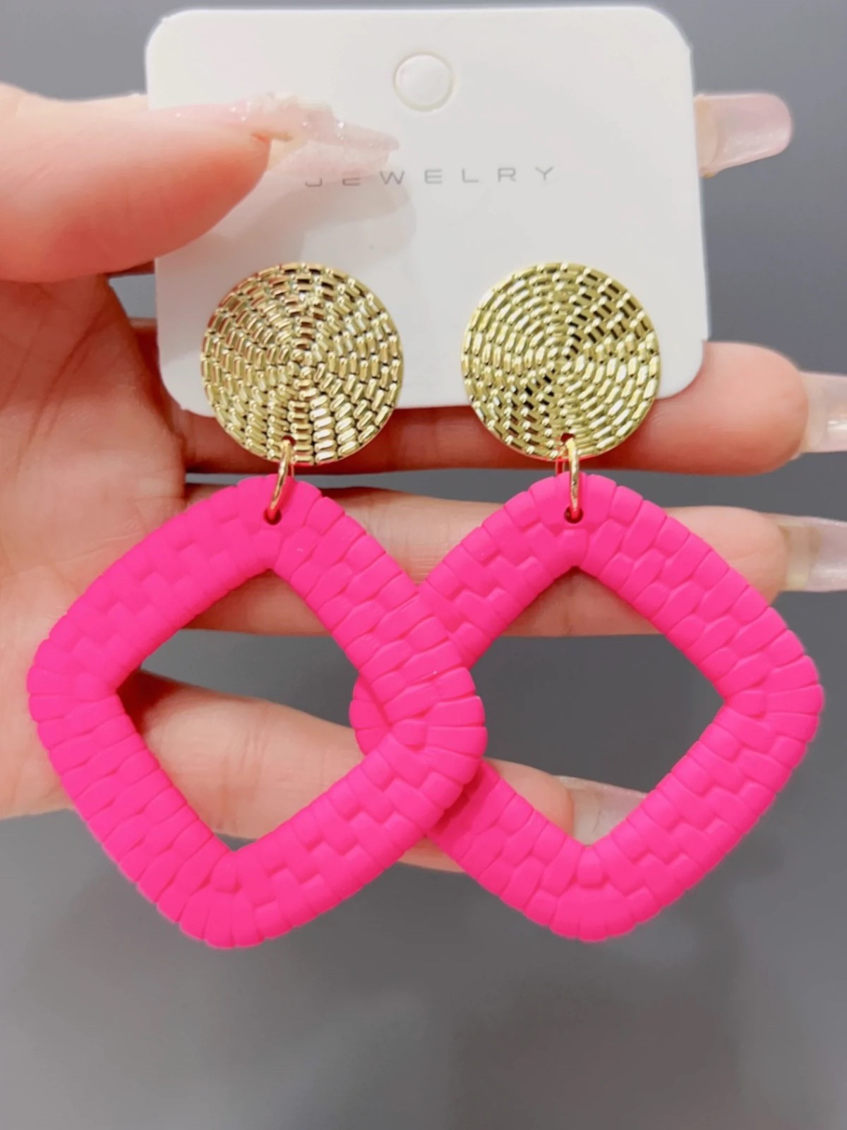 （无耳洞拍）编织纹耳钉气质少女风百搭耳环简约菱形镂空耳坠耳夹