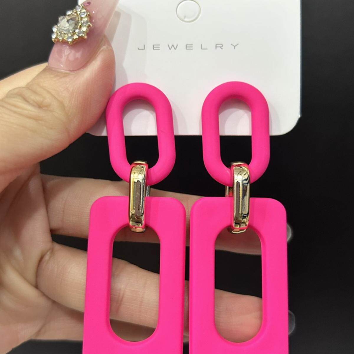 高级感几何糖果色方形夸张耳环