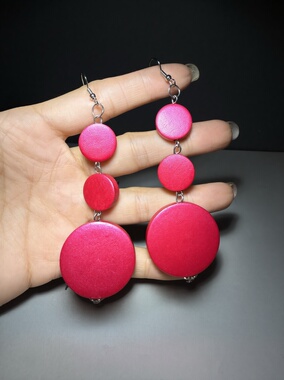 UNBOX原创手作夸张长款大红色小毛毛球气质百搭耳钉耳坠饰品女