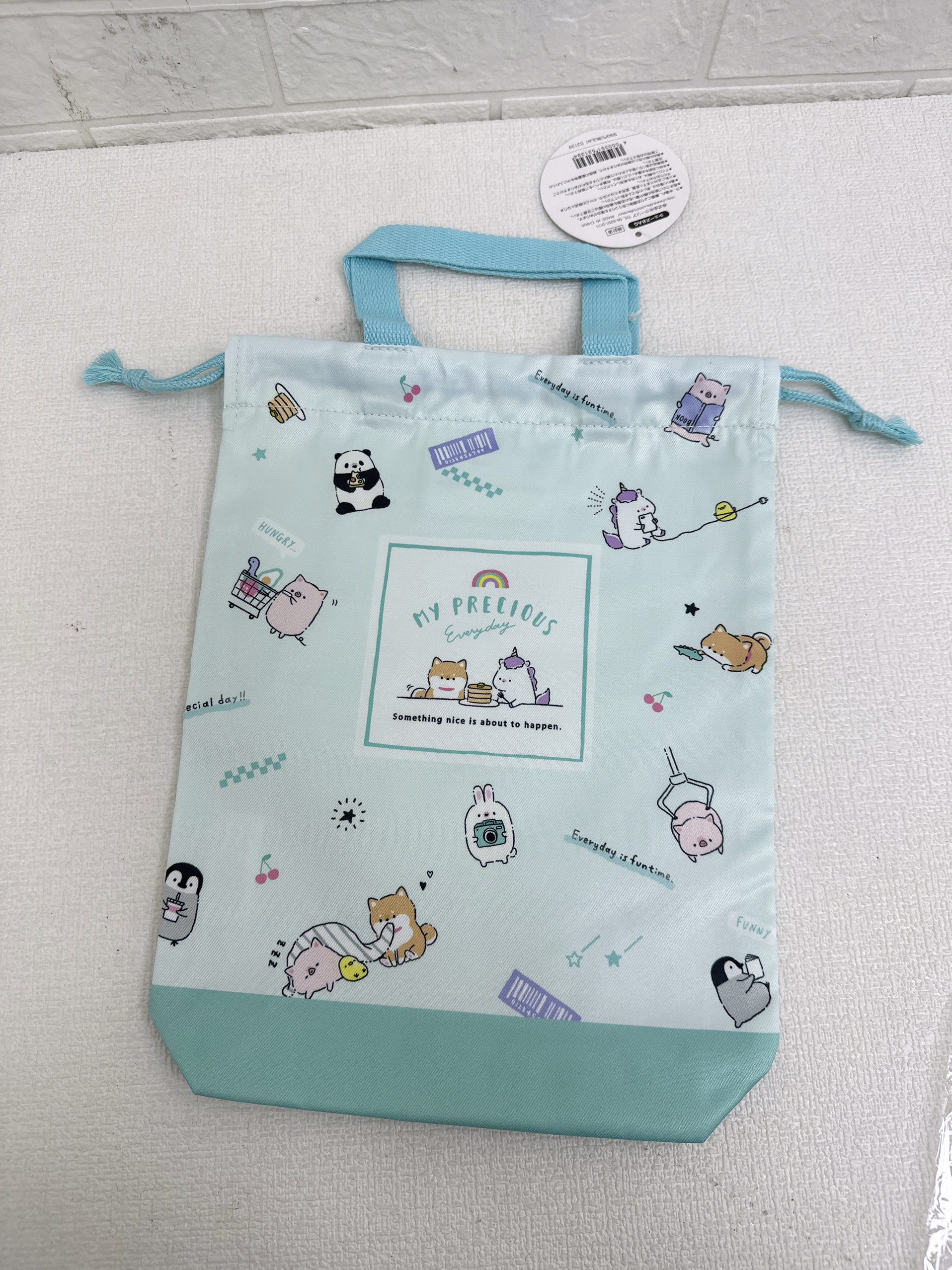 外贸尾货出口日单卡通可爱收纳袋手提束口式可收口束口袋便当包