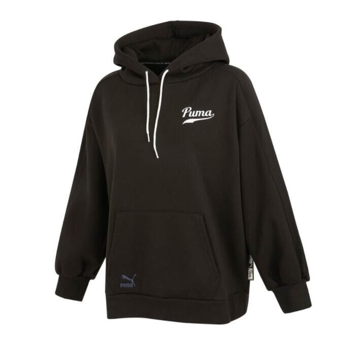 puma彪马秋冬宽松加绒大logo字母女休闲连帽套头卫衣536184-01-05
