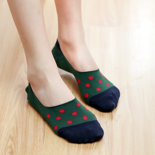 韩国进口拼接波点女士硅胶隐形船袜混色5双装礼盒艾勒斐娅AEFFIA