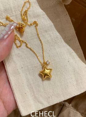 金色折纸星星项链女精致复古气质