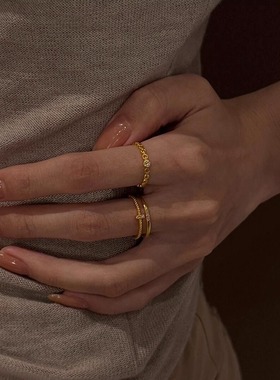 极细复古金色锆石戒指小众设计