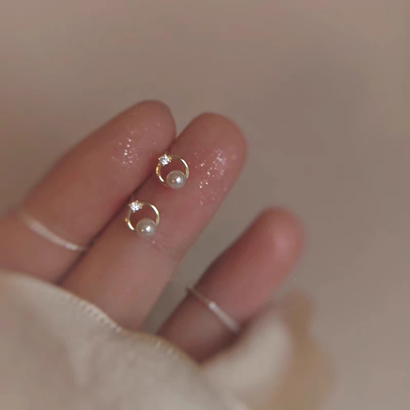 s925银小圆圈珍珠耳钉女轻奢小众