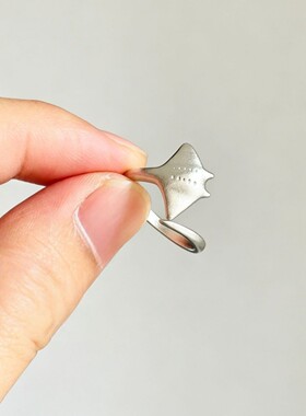 Vintage古着手工魔鬼鱼戒指小众