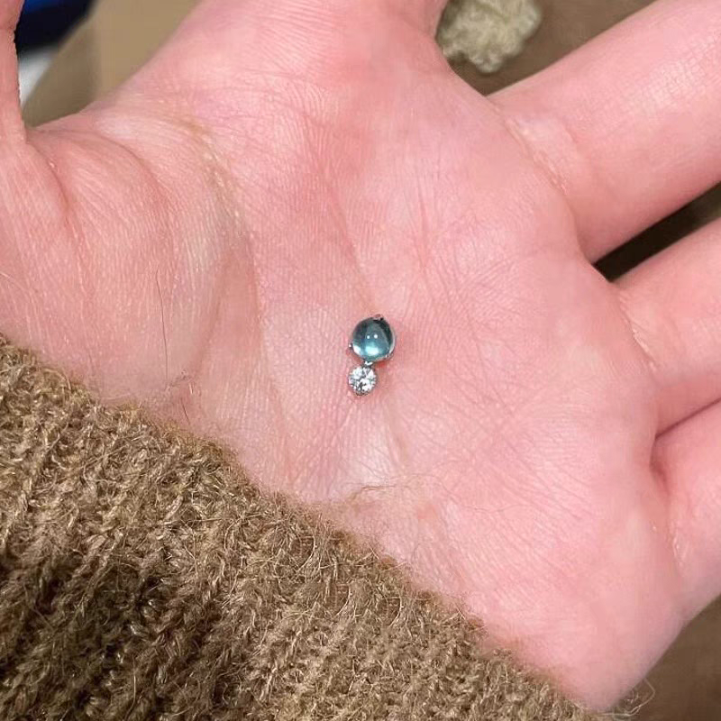 s925纯银海蓝宝单钻mini耳蜗钉女