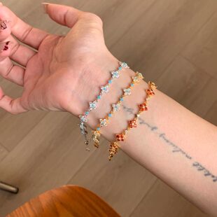 爆闪满钻四叶草仿绿松石手链女轻奢小众高级感绝美百搭高颜值手饰