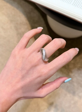 vintage中古拉丝海波浪排钻戒指