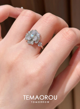 blingbling满钻山茶花戒指轻奢