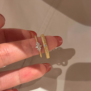 中古老钱风爆闪锆石戒指女复古轻奢小众设计指环气质时尚情侣对戒