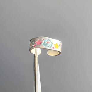 S925纯银超可爱多巴胺童趣卡通涂鸦戒指女轻奢小众设计高级感指环