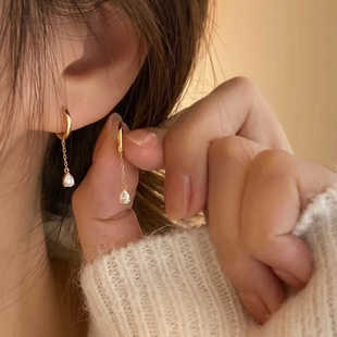 s925银针流苏水滴耳环女轻奢高级感气质耳扣2024年新款 耳饰潮 爆款