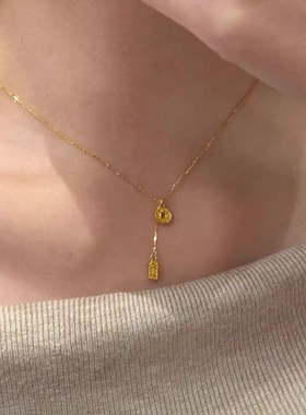 金色平安牌铜钱项链女复古精致