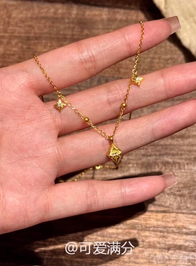 高保色爆闪金色八芒星项链女精致