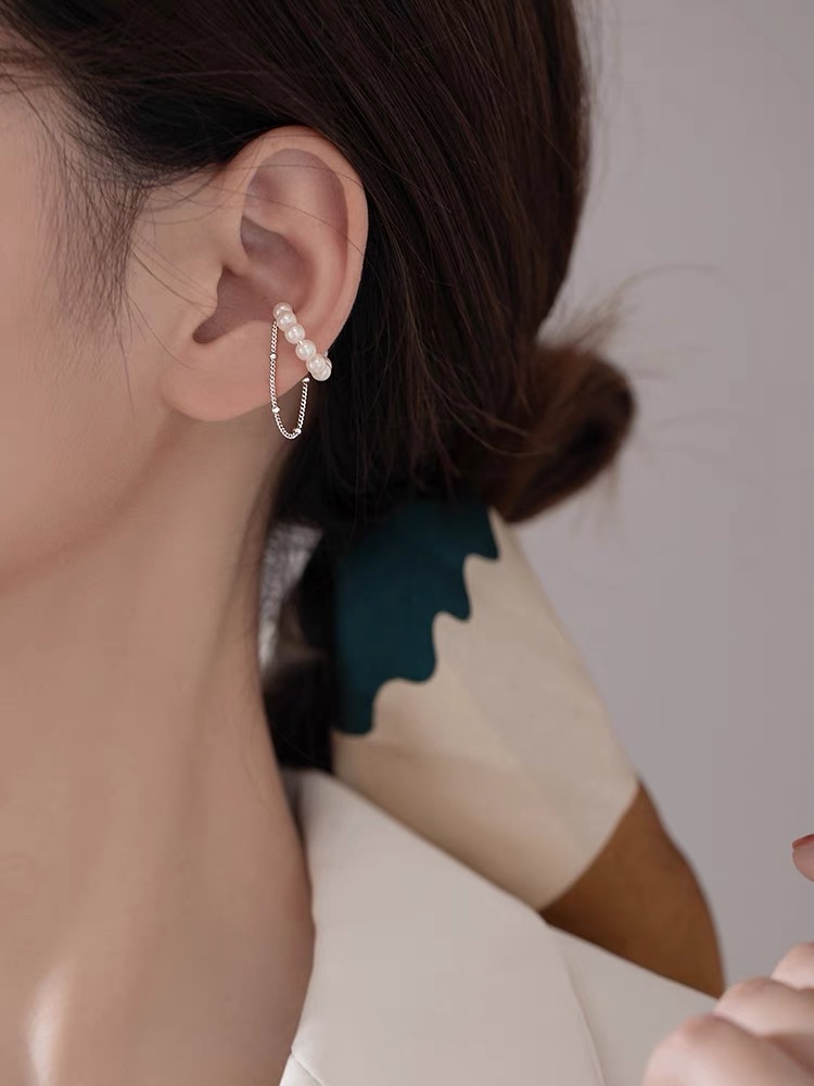 925纯银珍珠耳夹女无耳洞耳骨夹